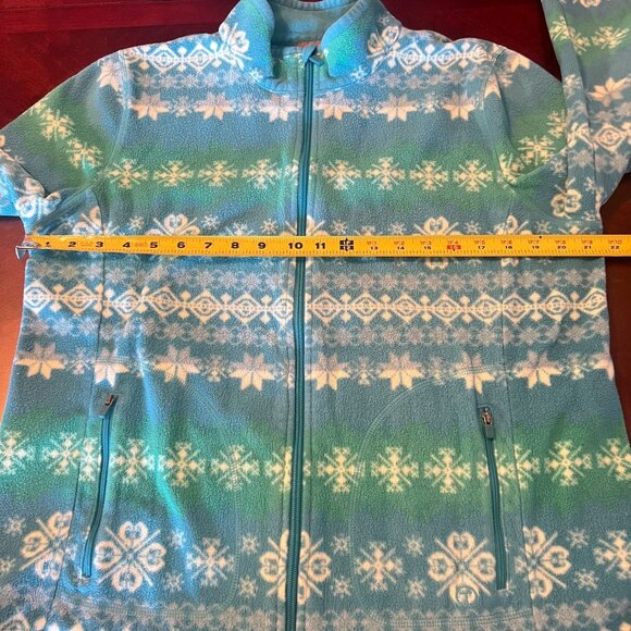 Talbots Womens Full-Zip Fleece Jacket L Snowflake Print Blue & Green - Picture 7 of 8